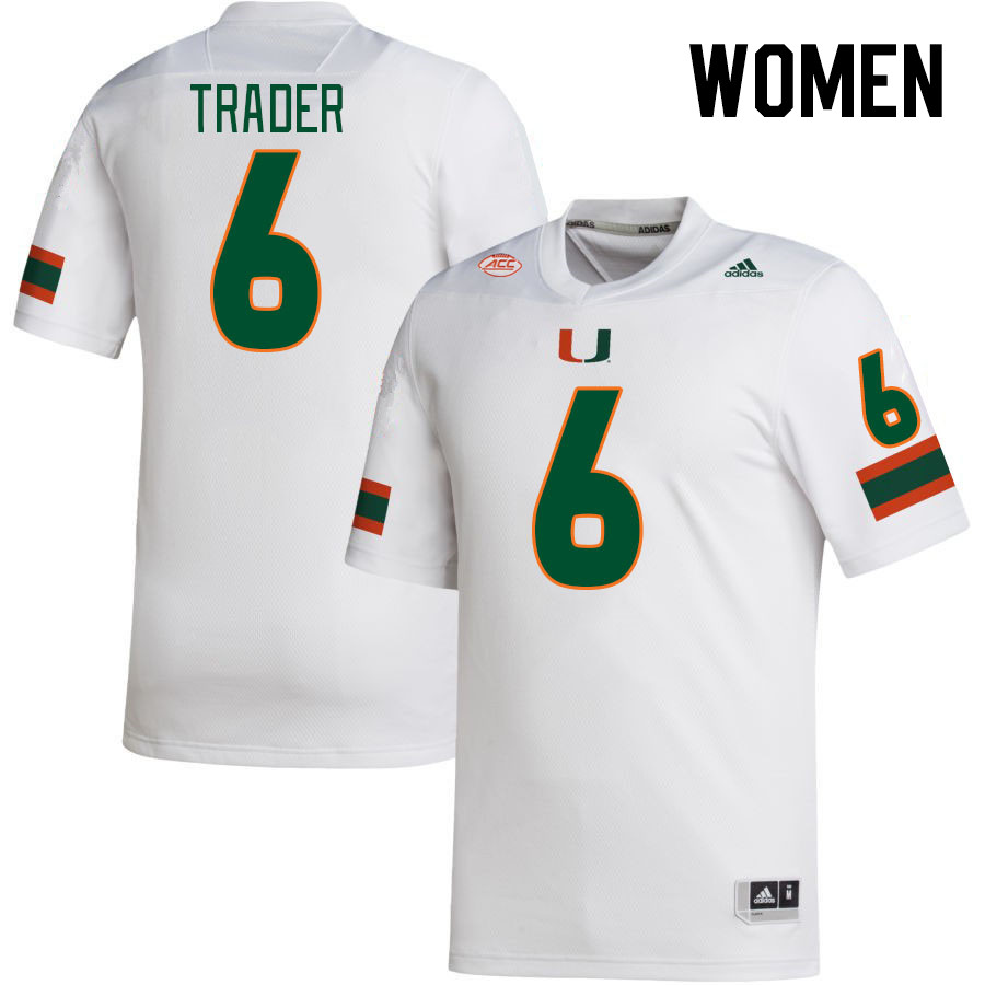 Women #6 Joshisa Trader Miami Hurricanes College Football Jerseys Stitched-White